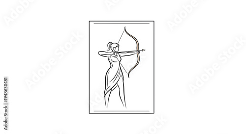 Woman Archer Silhouette Drawing, Aiming Bow and Arrow, Focus and Precision