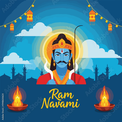 A vibrant illustration for the celebration of Ram Navami, showcasing a deity