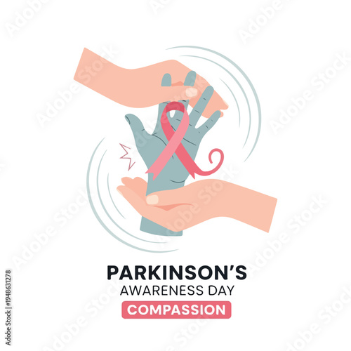 Artistic depiction of shaking hand with a pink ribbon