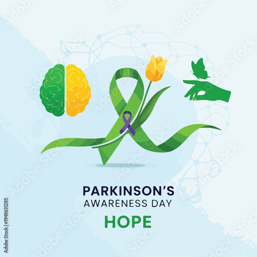 Artistic image with a brain, awareness ribbon, and butterfly