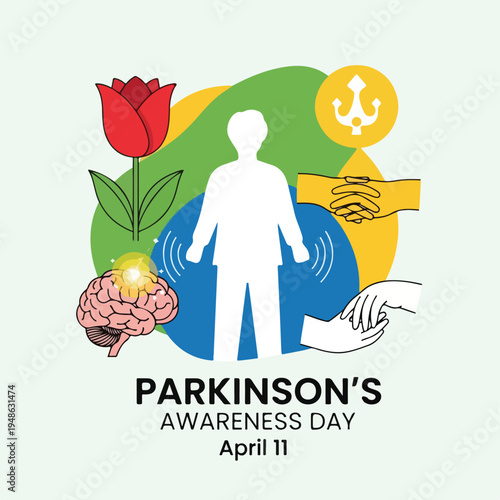 Awareness day illustration brain, hands, silhouette, and floral art