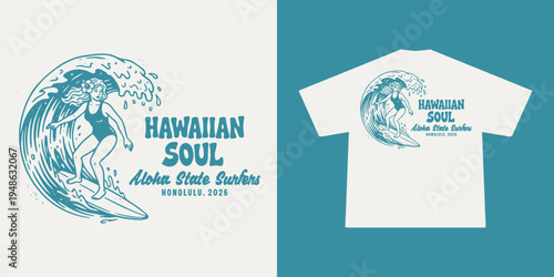 Hand-drawn Retro illustration of summer club, surfing Graphic Design for T shirt streetwear and urban style