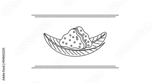 Traditional Indian Food Item on Leaf - Line Art Illustration