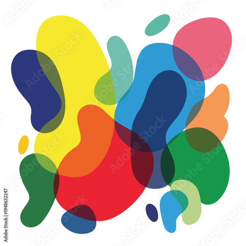 Colorful, abstract composition with overlapping organic shapes