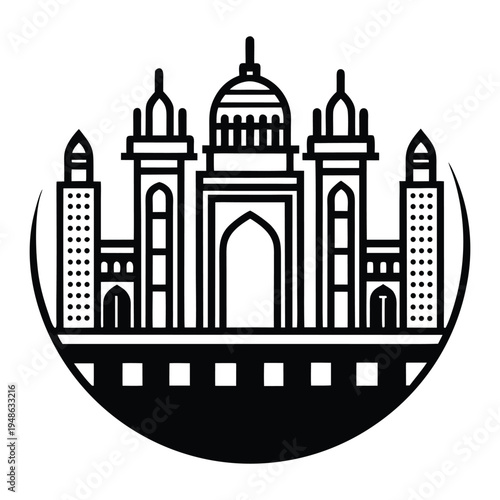 Mumbai Skyline Gateway of India Monoline Vector Icon