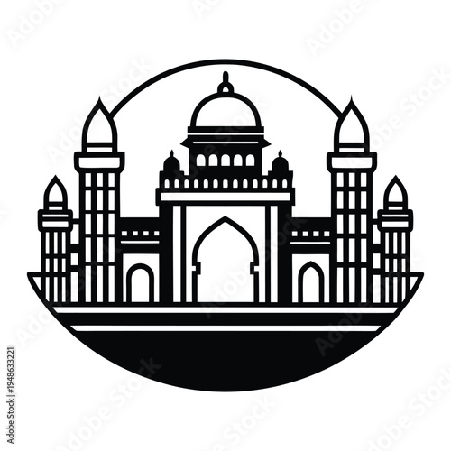 Mumbai Skyline Gateway of India Monoline Vector Icon