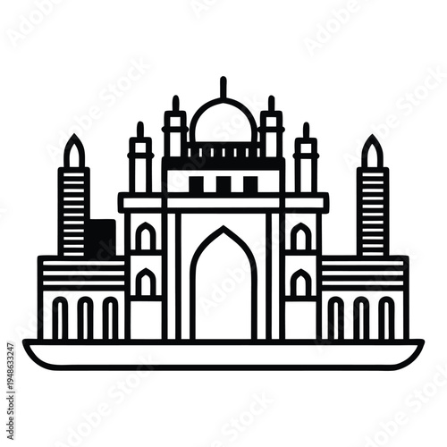 Mumbai Skyline Gateway of India Monoline Vector Icon