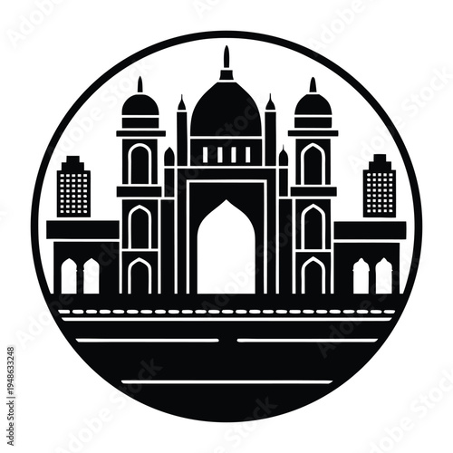 Mumbai Skyline Gateway of India Monoline Vector Icon