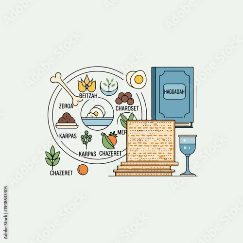 Colorful diagram illustrating the items of a religious feast with text labels
