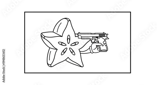 Starfruit Holding Gun: Surreal Fruit Character with Weapon, Absurd Concept Art