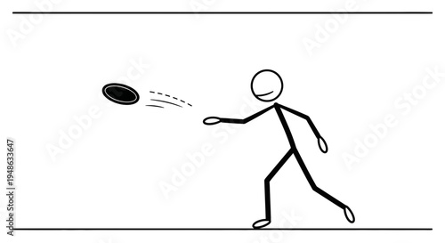 Stick Figure Man Throwing Frisbee in Park - Outdoor Activity and Recreation