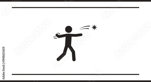 Stick Figure Person Throwing a Star or Projectile, Action Shot