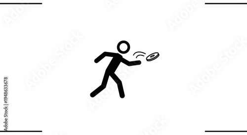 Stick figure playing frisbee, outdoor activity, summer fun, active lifestyle, simple icon
