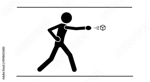Stick figure punching a cube, representing action, impact, and motion