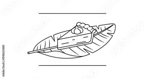 Slice of Pie on Banana Leaf with Whipped Cream, Dessert Food Illustration