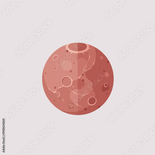 Illustration of the planet Mars, showcasing its surface features and reddish hue.