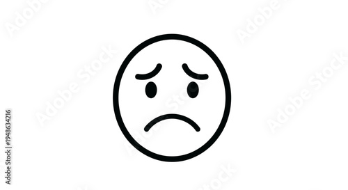 Sad Face Icon, Unhappy Emotion, Negative Feeling, Simple Line Art Emoji