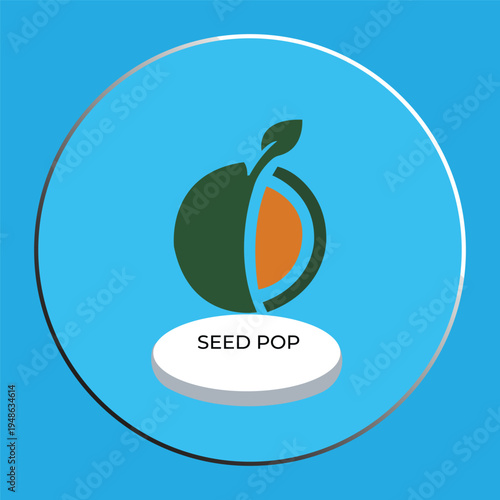 It hits all the main visual elements: "Seed Pop," "fruit," "sprout," "blue," and "circular