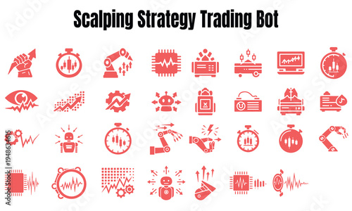 Collection of icons representing automated trading and scalping strategy concepts
