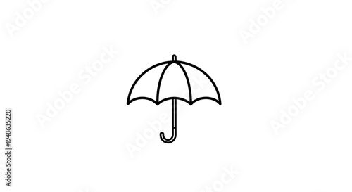 Simple Line Art Umbrella Icon, Weather Protection Symbol, Open Parasol Outline