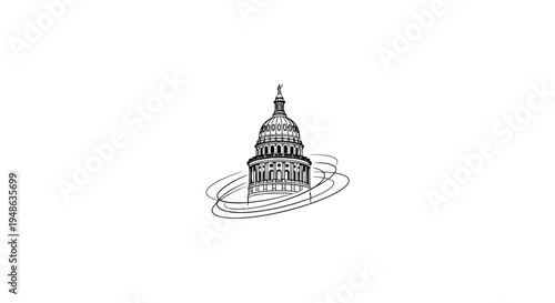 Sketch of the US Capitol Building with Swirling Lines