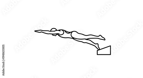 Swimmer Diving from Starting Block into Water, Athletic Silhouette, Sports Action