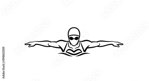 Swimmer Performing Butterfly Stroke in Water - Stylized Vector Illustration