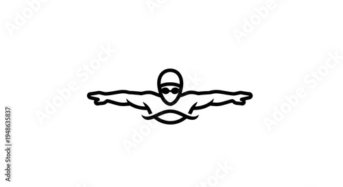 Swimmer Silhouette Icon, Butterfly Stroke, Swimming Sport, Minimalist Design