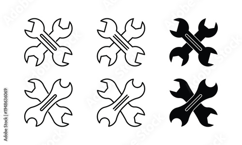 Crossed Dual Wrenches Nine Color Styles: Outline Stroke Solid Blue Black Set
