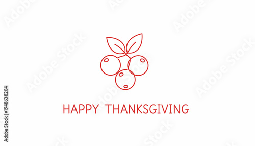 Happy Thanksgiving Red Cranberries Line Art with Text