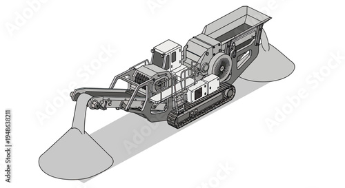 Isometric illustration of a tracked mobile crushing and screening machine for aggregate processing and material handling.