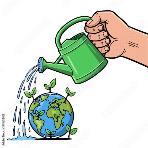 World Map Reflection in Clear Water Drop. A macro 3D render of a crystalline water droplet reflecting the global map on a soft blue background.