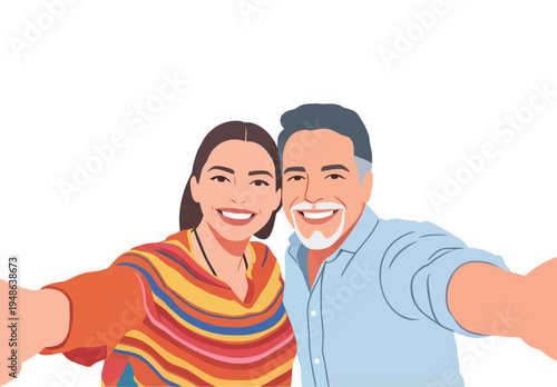 Couple takes a selfie together in a bright setting during a casual moment