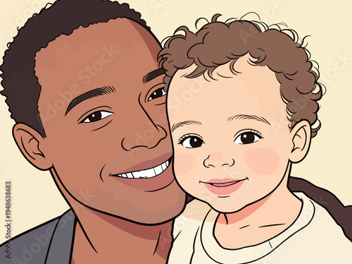 Father and child smiling together in a close moment at home