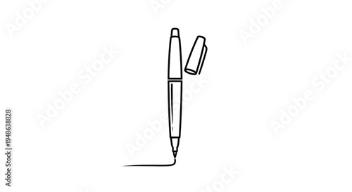 Hand-drawn illustration of a pen writing a line on a white background