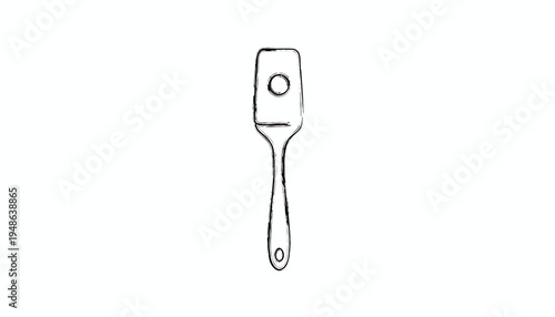 Hand-drawn illustration of a spatula with a hole in the head and handle