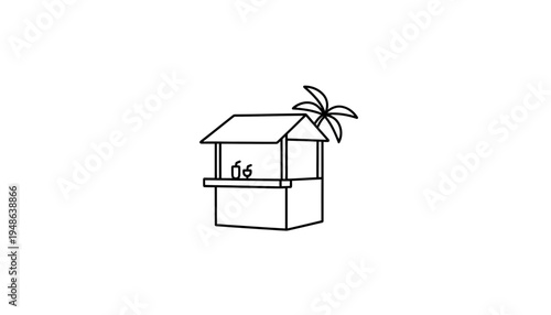Hand-drawn illustration of a tropical fruit stand with a palm tree