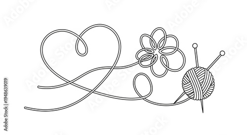 Handmade Heart and Flower with Yarn and Knitting Needles - Crafting Love Symbol
