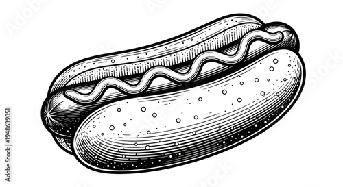 Vintage Engraved Hot Dog with Mustard