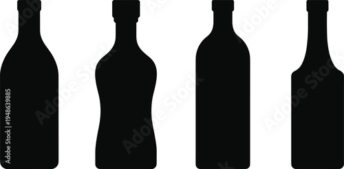 Glass bottle silhouette collection beverage container wine bottle packaging shape set vector illustration isolated drink bottle design