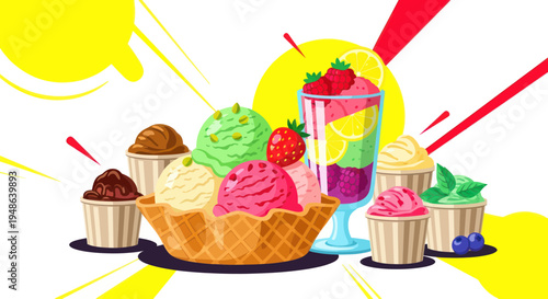 Assorted Ice Cream Flavors and Dessert Drink