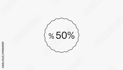 Fifty Percent Off Discount Badge, Sale Tag, Special Offer, Price Reduction, Marketing Graphic