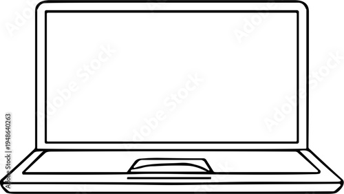 Simple outline of a laptop computer with a blank screen  