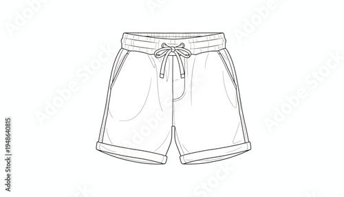 Fashion Sketch: Casual Shorts with Drawstring and Cuffed Hem