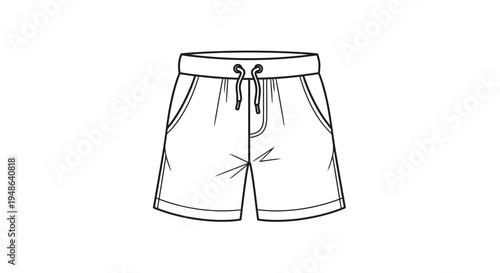 Fashion Sketch: Casual Shorts with Drawstring Waist and Pockets, Vector Illustration