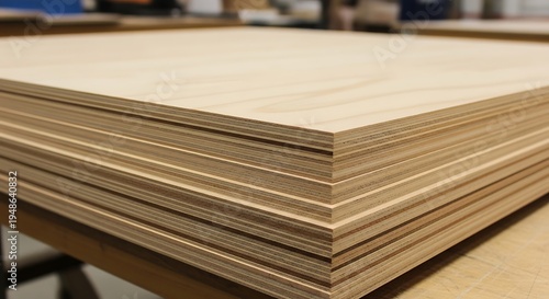 Plywood sheets stacked on a table