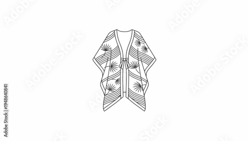Fashion Sketch: Kimono Jacket with Starburst Pattern, Black and White Line Art
