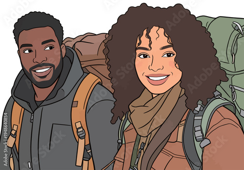 Hiking trip with friends in the mountains during sunny weather