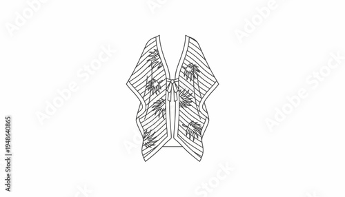 Fashion Sketch: Embroidered Kimono Jacket with Floral Motifs