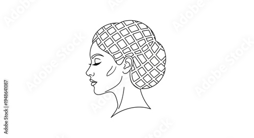 Elegant Woman Profile Silhouette with Geometric Hairstyle, Minimalist Line Art